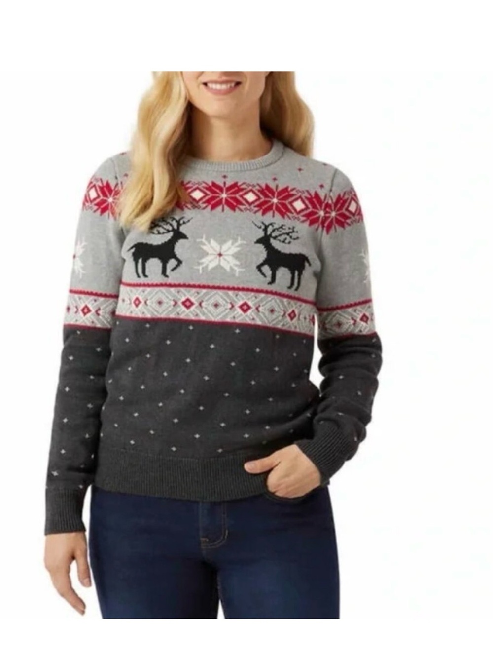 Chaps Women's Crewneck Family Holiday Christmas Sweater with Reindeer